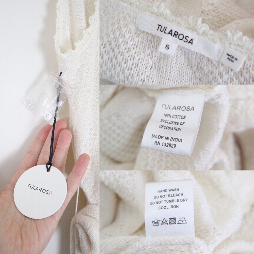 NWT Tularosa Size S 'Meave' Crochet Knit Mini Dress Cream Tie Shoulder Belted - Picture 4 of 12